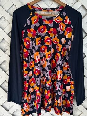 LOGO by Lori Goldstein Floral Rayon 230 Long-Sleeve Top size Large